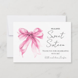 Rouge Roze Strik Verleidelijke Script Sweet 16 Bed Bedankkaart