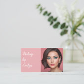 Rouge Roze Witte Script Foto Make-up Visitekaartje (Staand voorkant)