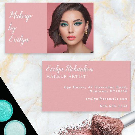Rouge Roze Witte Script Foto Make-up Visitekaartje