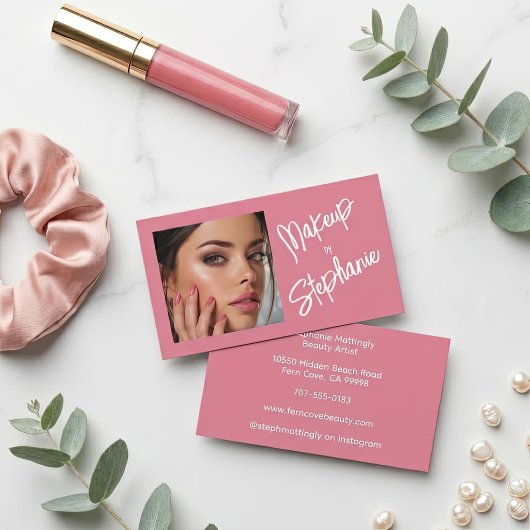Rouge Roze Witte Script Foto Make-up Visitekaartje