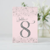 Rouge Roze Zilver Glitter Tafel Nummers Nummer 8 Kaart (Staand voorkant)