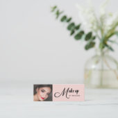 Rouge Roze Zwart Script Foto Make-up Mini Visitekaartje (Staand voorkant)