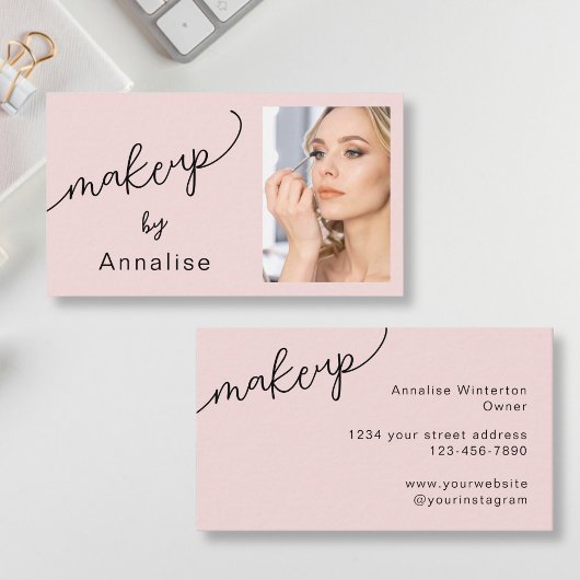 Rouge Roze Zwart Script Foto Make-up Visitekaartje