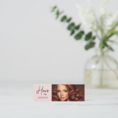 Rouge Roze Zwarte Script Foto Haarstylist Mini Visitekaartje (Staand voorkant)