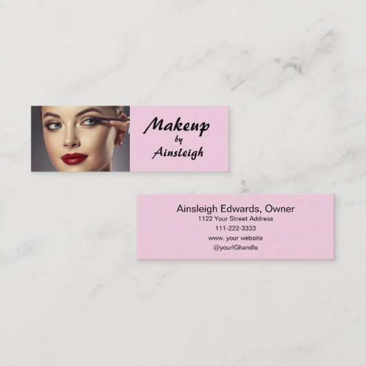 Rouge Roze Zwarte Script Foto Make-up Mini Visitekaartje (Voorkant / Achterkant)