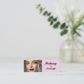 Rouge Roze Zwarte Script Foto Make-up Mini Visitekaartje (Staand voorkant)