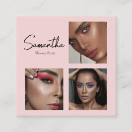 Rouge Roze Zwarte Script Foto Make-up Visitekaartj Vierkante Visitekaartje