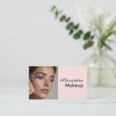 Rouge Roze Zwarte Script Foto Make-up  Visitekaartje (Staand voorkant)
