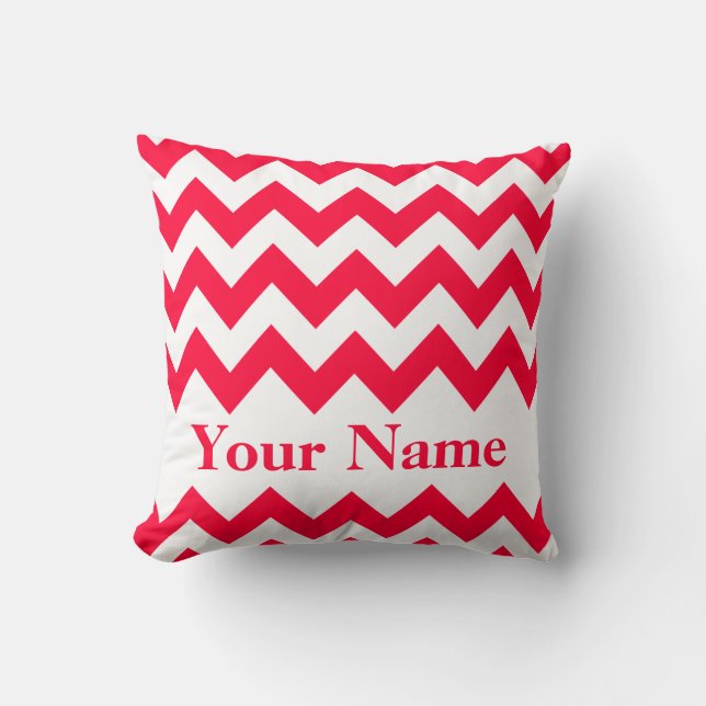 Rouge vet chevron met monogram kussen (Voorkant)