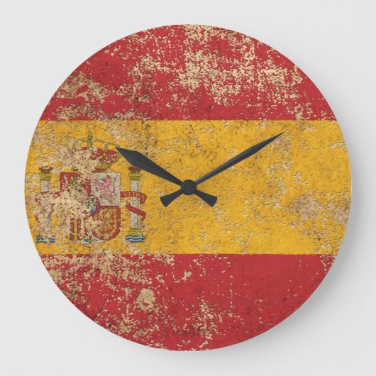 Rough Aged Vintage Spanish Flag Grote Klok (Voorkant)