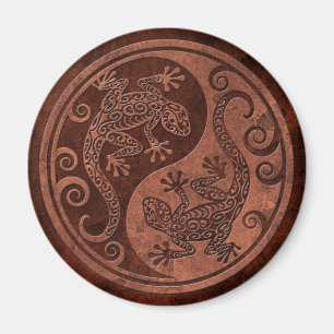 Rough Brown Stone Yin Yang Geckos Magneet