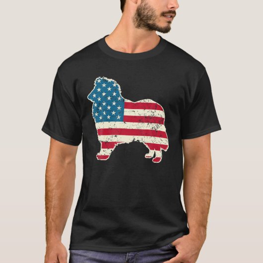 Rough Collie 4e juli Mannen Women USA American Fl T-shirt (Voorkant)