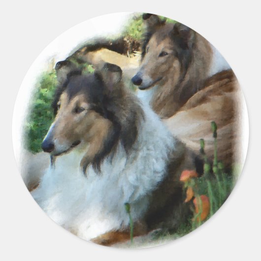 Rough Collie Art Gifts Ronde Sticker (Voorkant)