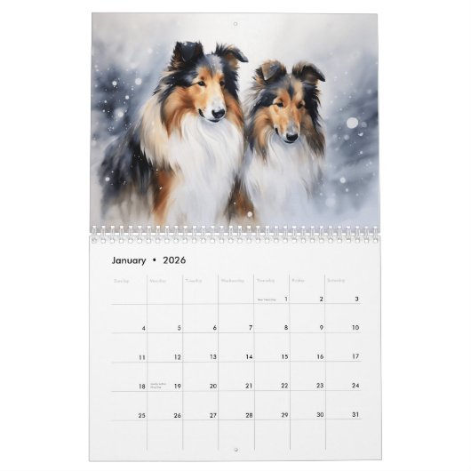 Rough Collie Calendar, elk jaar Kalender (Jan 2026)