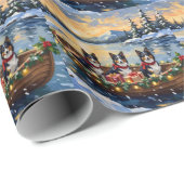 Rough Collie Christmas Boat Holiday Cadeaupapier (Rol Hoek)