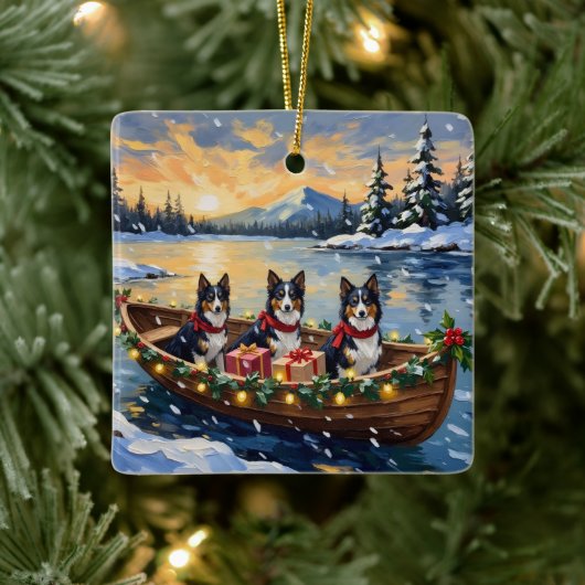 Rough Collie Christmas Boat Holiday Keramisch Ornament (Boom)