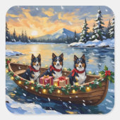 Rough Collie Christmas Boat Holiday Vierkante Sticker (Voorkant)