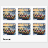 Rough Collie Christmas Boat Holiday Vierkante Sticker (Vel)