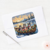 Rough Collie Christmas Boat Holiday Vierkante Sticker (Envelop)