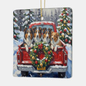 Rough Collie Christmas Red Truck Holiday Keramisch Ornament (Links)