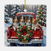 Rough Collie Christmas Red Truck Holiday Keramisch Ornament (Achterkant)