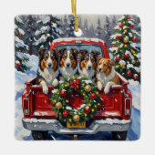 Rough Collie Christmas Red Truck Holiday Keramisch Ornament (Voorkant)