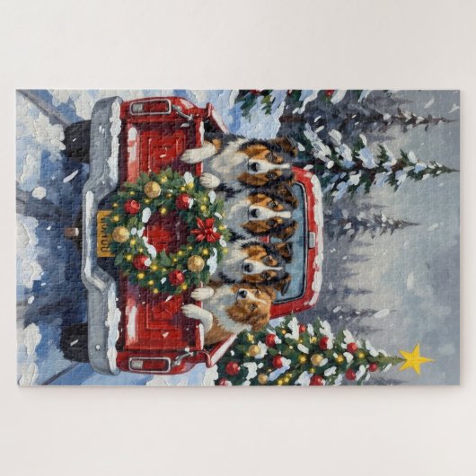 Rough Collie Christmas Red Truck Holiday Legpuzzel (Horizontaal)