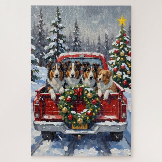Rough Collie Christmas Red Truck Holiday Legpuzzel (Verticaal)