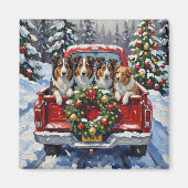 Rough Collie Christmas Red Truck Holiday Magneet (Voorkant)