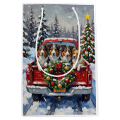 Rough Collie Christmas Red Truck Holiday Medium Cadeauzakje (Voorkant)