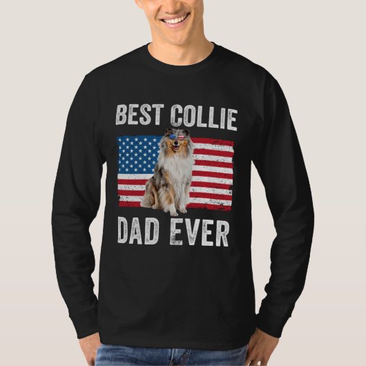 Rough Collie Dad American Flag Collie Dog Owner T-shirt (Voorkant)