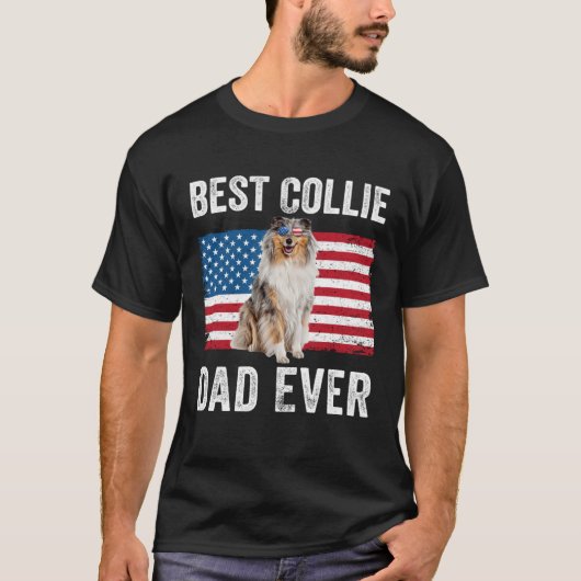 Rough Collie Dad American Flag Collie Dog  Owner T-shirt (Voorkant)