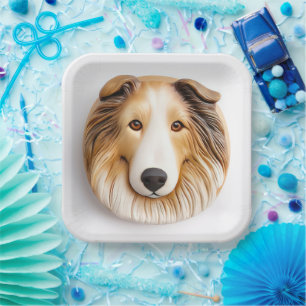 Rough Collie Dog 3D geïnspireerd Papieren Bordje