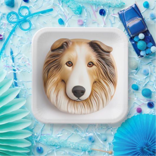 Rough Collie Dog 3D geïnspireerd Papieren Bordje (Feest)