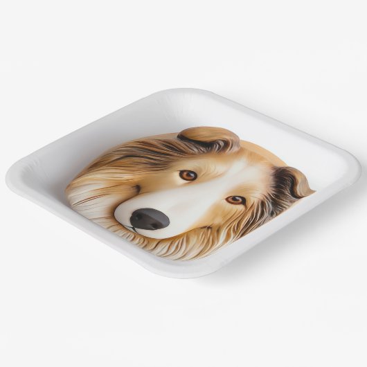 Rough Collie Dog 3D geïnspireerd Papieren Bordje (Gebogen)