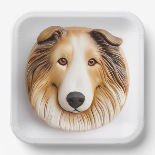Rough Collie Dog 3D geïnspireerd Papieren Bordje (Voorkant)