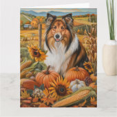 Rough Collie Dog Autumn Harvest Thanksgiving Kaart (Voorkant)