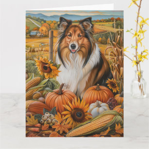 Rough Collie Dog Autumn Harvest Thanksgiving Kaart