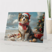Rough Collie Dog Christmas  Beach Kaart (Voorkant)