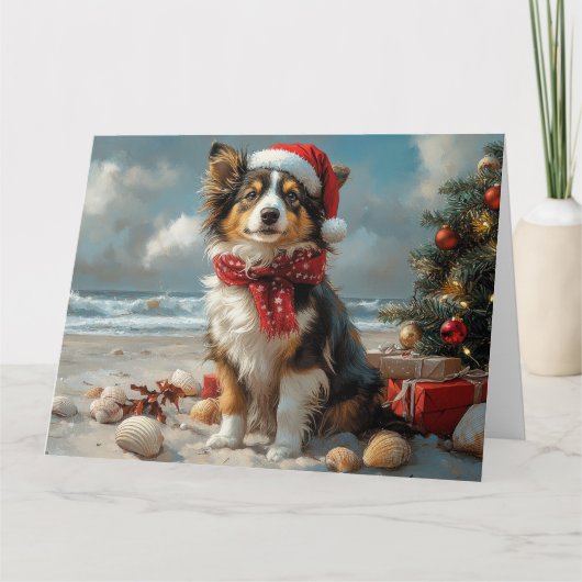 Rough Collie Dog Christmas  Beach Kaart (Voorkant)