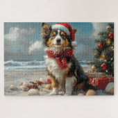 Rough Collie Dog Christmas  Beach Legpuzzel (Horizontaal)