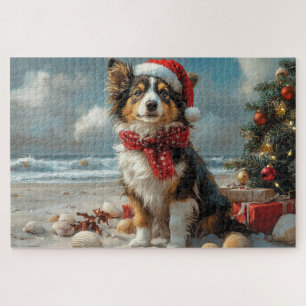 Rough Collie Dog Christmas  Beach Legpuzzel