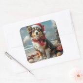 Rough Collie Dog Christmas  Beach Vierkante Sticker (Envelop)