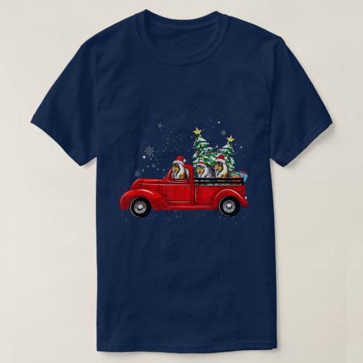 Rough Collie Dog Driving Xmas Truck Christmas Tree T-shirt (Design voorkant)