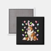 Rough Collie Dog Easter Egg Hunt Bunny Ear Easter Magneet (Voorkant / Achterkant)