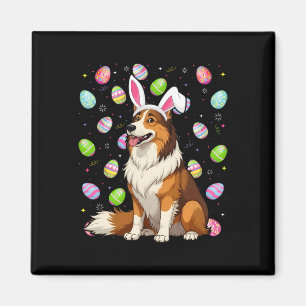 Rough Collie Dog Easter Egg Hunt Bunny Ear Easter Magneet