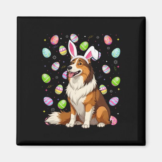 Rough Collie Dog Easter Egg Hunt Bunny Ear Easter Magneet (Voorkant)
