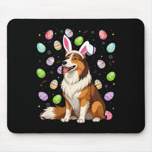 Rough Collie Dog Easter Egg Hunt Bunny Ear Easter Muismat (Voorkant)