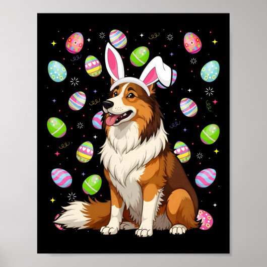 Rough Collie Dog Easter Egg Hunt Bunny Ear Easter Poster (Voorkant)