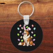 Rough Collie Dog Easter Egg Hunt Bunny Ear Easter Sleutelhanger (Voorkant)